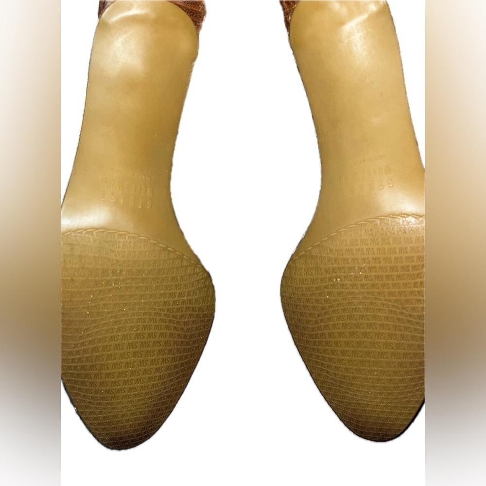 Stuart Weitzman Auth $399 Women's Gold Leather Cutout Accent Pumps Size 7.5M - Picture 8 of 10